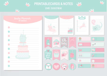 Set of animals and cute vector cards,cake,baby shower,printable,  tags,cards,templates,Notes, Stickers, Labels,Scrap booking, Congratulations, Invitations,Vector illustrations.のイラスト素材
