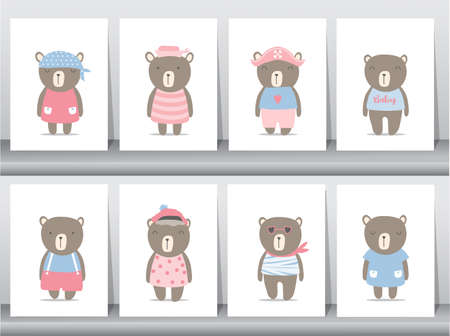 Set of cute animals hand drawn style,cards,poster,template,greeting,animal,Vector illustrationsのイラスト素材