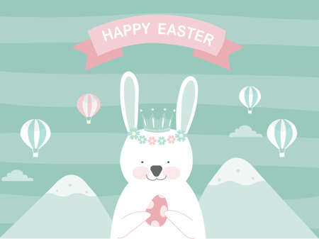 Easter greeting cards on green background,template,rabbits,cute,eggs,Vector illustrations .のイラスト素材