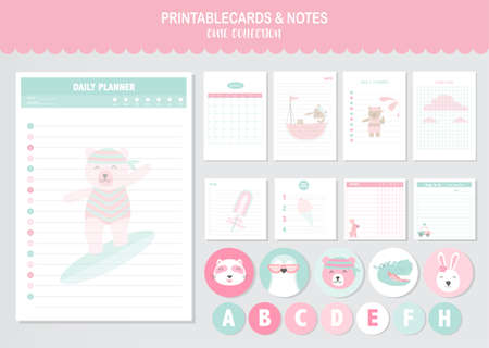Set of animals and cute vector cards,bears,baby shower,printable,  tags,cards,templates,Notes, Stickers, Labels,Scrap booking, Congratulations, Invitations,Vector illustrations.のイラスト素材