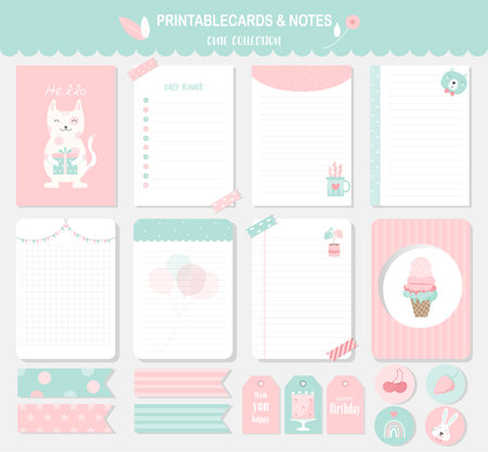 Set of animals and cute vector cards,baby shower,printable,  tags,cards,templates,Notes, Stickers, Labels,Scrap booking, Congratulations, Invitations,Vector illustrations.のイラスト素材