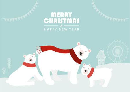 Merry Christmas and Happy New Year Vector of holiday card with cute animal,forest, santa claus,Drawing for poster or pattern.Vector illustrations.のイラスト素材
