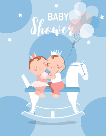 Baby shower invitations cards with babies boy and girl,cute design,poster,template,Vector illustrations.のイラスト素材