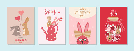 Valentine's day.February 14. Design with cute animal.love, couple, heart, valentine,Vector illustrations.のイラスト素材