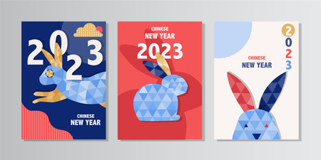 2023 colorful set of Happy New Year posters. Abstract design typography logo , backgrounds, branding, banner, cover, card and or social media template.Vector illustrations.のイラスト素材