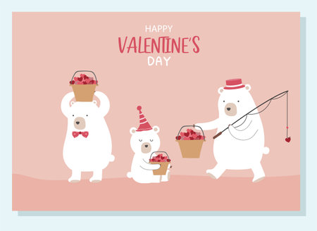 Valentine's day.February 14. Design with cute animal.love, couple, heart, valentine,Vector illustrations.のイラスト素材