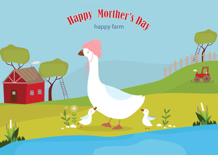 Cute animals poster.Design for Mother's day,template,cards,animal,farm,Vector illustrations.のイラスト素材