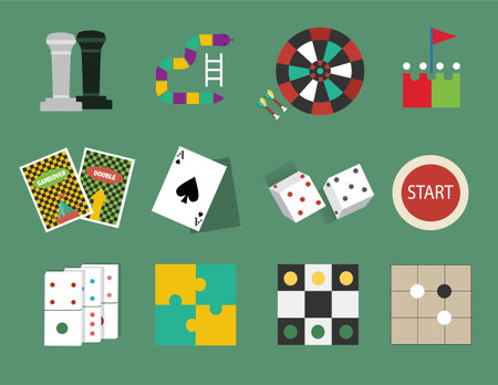 Board Games Icons. Flat illustrations of the puzzle and strategy table game, Vector illustrations.のイラスト素材