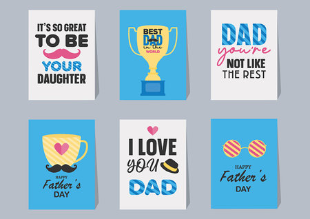 A set of vector illustrations for Happy Father's Day, including cards, posters, templates, greeting cards, cute designs, vintage styles, and logos.のイラスト素材
