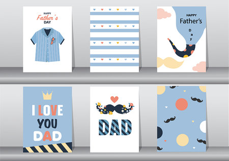 A set of vector illustrations for Happy Father's Day, including cards, posters, templates, greeting cards, cute designs, vintage styles, and logos.のイラスト素材
