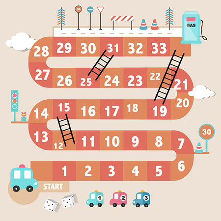 Vector illustrations of a board game frame featuring a funny design and snake game elements.のイラスト素材