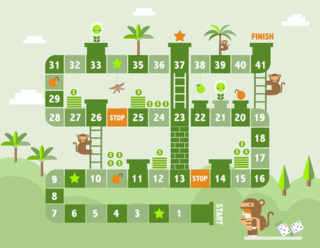 A world tour board game template featuring a funny frame and ladder game, designed in vector illustrations.のイラスト素材