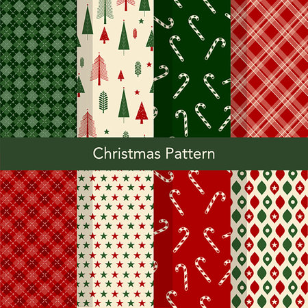 Set of Christmas vector seamless, snowflakes, stars. Loopable design for wrapping paper, textile, background, banner,Vector illustrations.のイラスト素材