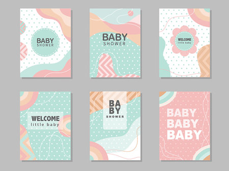 Set of baby shower invitations cards,poster,greeting,template,geometric,Vector illustrationsのイラスト素材