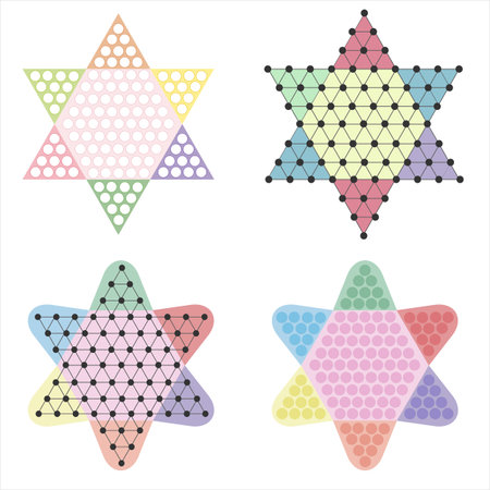 Set of Chinese checkers boardgame ,various family,Vector illustrations.のイラスト素材