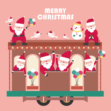Merry Christmas and Happy New Year Vector of holiday card with cute santa claus,Drawing for poster or pattern.Vector illustrations.のイラスト素材