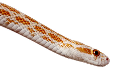 Corn snake or red rat snake, Pantherophis guttattus, against white backgroundの写真素材