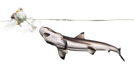 Blacktip reef shark hunting an European Herring Gullの写真素材