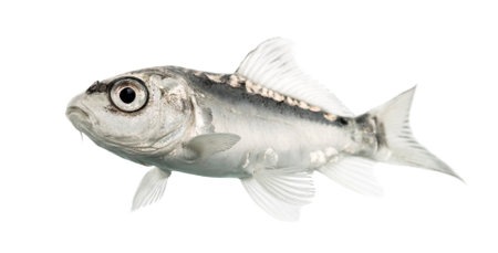 Side view of a grey koi isolated on whiteの写真素材