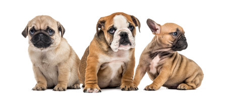 Three puppies side by side, isolated on whiteの写真素材