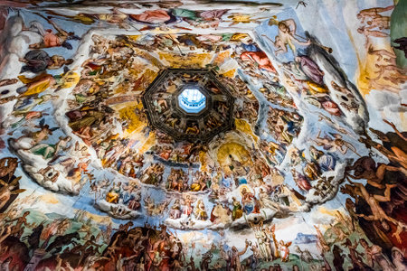 Ceiling detail of Duomo di Firenze Cathedral, Cathedral of Saint Mary of Flower, Florence, Italy, Europe March 08, 2018のeditorial素材