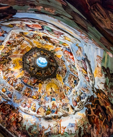 Ceiling detail of Duomo di Firenze Cathedral, Cathedral of Saint Mary of Flower, Florence, Italy, Europe March 08, 2018のeditorial素材