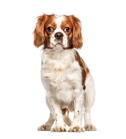 Cavalier King Charles dog, isolated on whiteの写真素材
