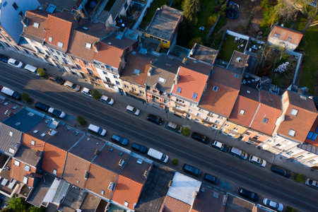 Brussels, Laeken, Belgium, April 8, 2020: Aerial view of Laeken street with tram railsのeditorial素材