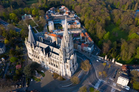 Brussels, Laeken, Belgium, April 8, 2020: aerial view of the Church of Our Lady of Laeken - Ãglise Notre-Dame de Laekenのeditorial素材