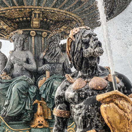 Fountain of the Seas detail, Concorde Square, Paris, France - Fontaine des mers, place de la Concorde, Parisのeditorial素材