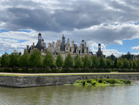 Chateau de Chambord in the Loire Valley, UNESCO world heritage in France, view over the beautiful french gardenのeditorial素材