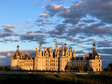 Beautiful sunset over the Chateau de Chambord in the Loire Valley, UNESCO world heritage in Franceのeditorial素材