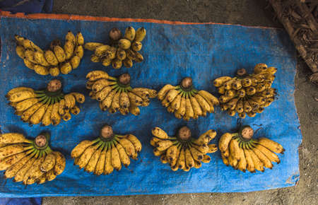 Top view on a Banana to sell on Bac Ha Market, Vietnamの写真素材