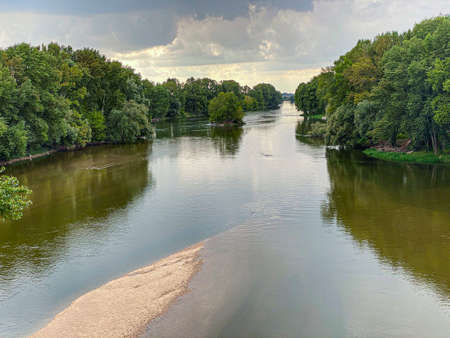 The Loire rivers next Tours, summer view with clouds and green foliages, Loire valley, Franceの写真素材