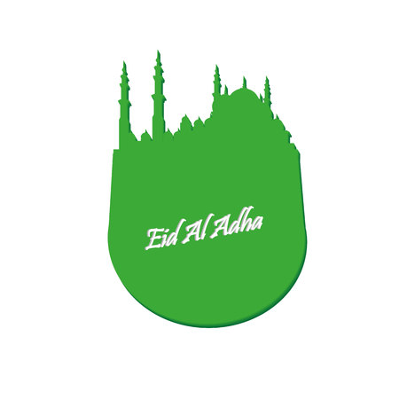 Eid Al Adha. Lettering composition of moslim holy month with mosque buildingのイラスト素材