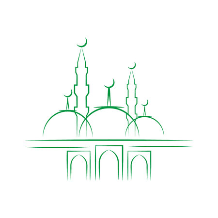 Eid Al Adha. Lettering composition of moslim holy month with mosque buildingのイラスト素材