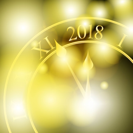2018 New Year shining banner with clock. Vector illustrationのイラスト素材