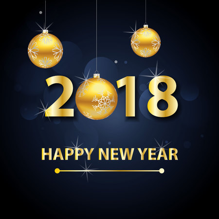 2018 Happy New Year background with gold letters and ballsのイラスト素材