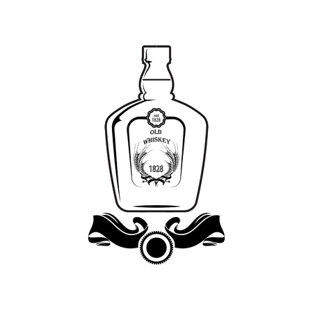 Alcohol Bottle Old Whiskey Drink Drinking Cocktail Bar Pub Bartender Vintage Glass.のイラスト素材
