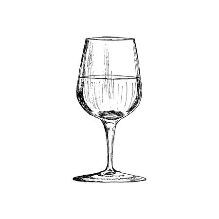 A glass of red wine Vintage Hand Drawn Sketch illustrationのイラスト素材