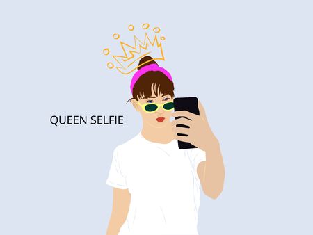 Selfie slogan with girl taking selfie illustrationのイラスト素材