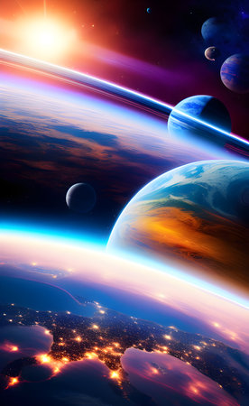 Planets, stars and galaxies in outer space showing the beauty of space exploration.