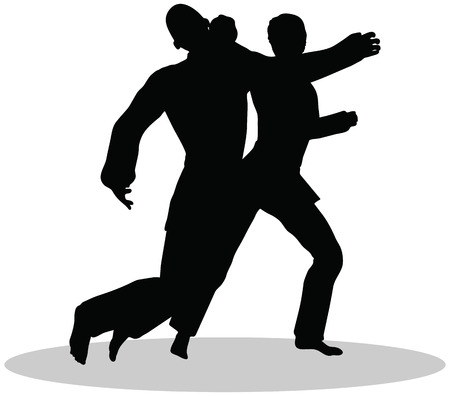  Karate martial art silhouettes of man and woman in karate posesのイラスト素材