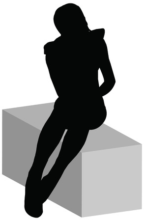EPS 10 Vector of woman silhouette in Pensive position on white backgroundのイラスト素材
