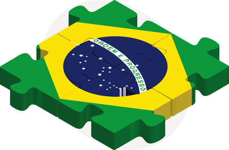 Vector illustration of Brazil Flag in puzzle isolated on white backgroundのイラスト素材