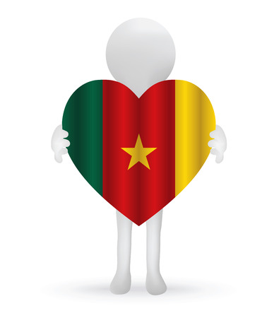 Vector 10 - small 3d man hands holding a Cameroon flagのイラスト素材