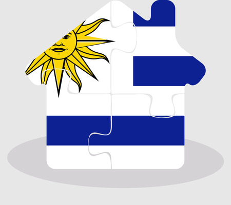 Vector illustration of house home icon with Uruguay flag in puzzle isolated on white backgroundのイラスト素材