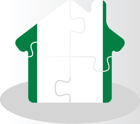 Vector illustration of house home icon with Nigerian flag in puzzle isolated on white backgroundのイラスト素材
