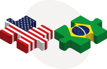  illustration of USA and Brazil Flags in puzzle isolated on white backgroundのイラスト素材