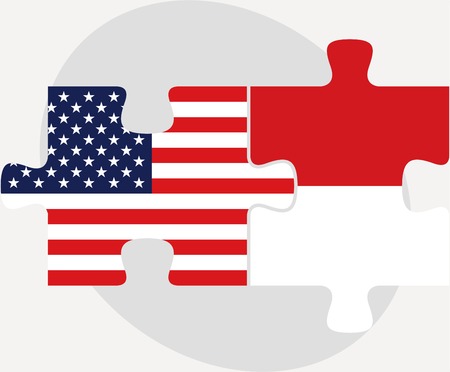 illustration of USA and Indonesia Flags in puzzle isolated on white backgroundのイラスト素材
